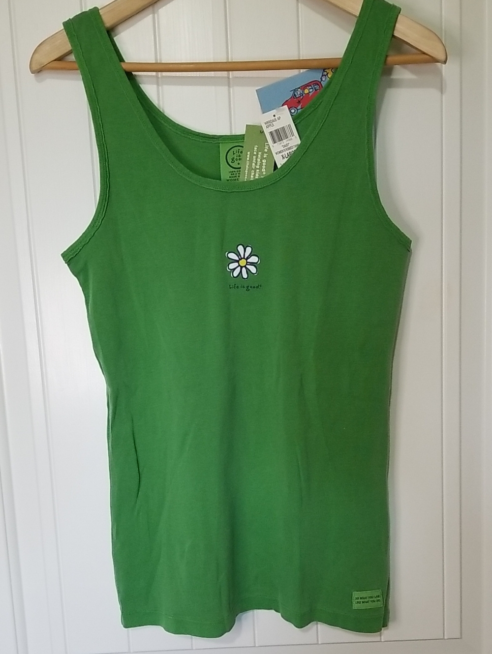 Life Is Good 100% Cotton Green Scoop Tank With White Daisy, Jake & Logo XL NWT